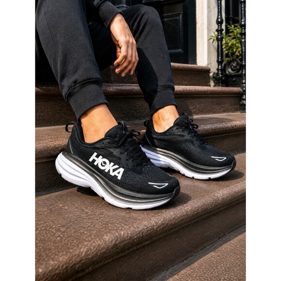 Hoka One One Sneakers Mens 13 D Black Bondi 8 Classic Running Shoes 1123202 BWHT main image 8